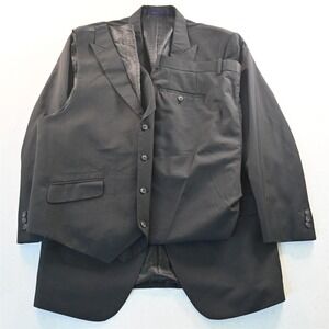 English Laundry 44R 38x30 Gray Stripe Peak Lapel 3 Piece Vest Jacket Pants Suit
